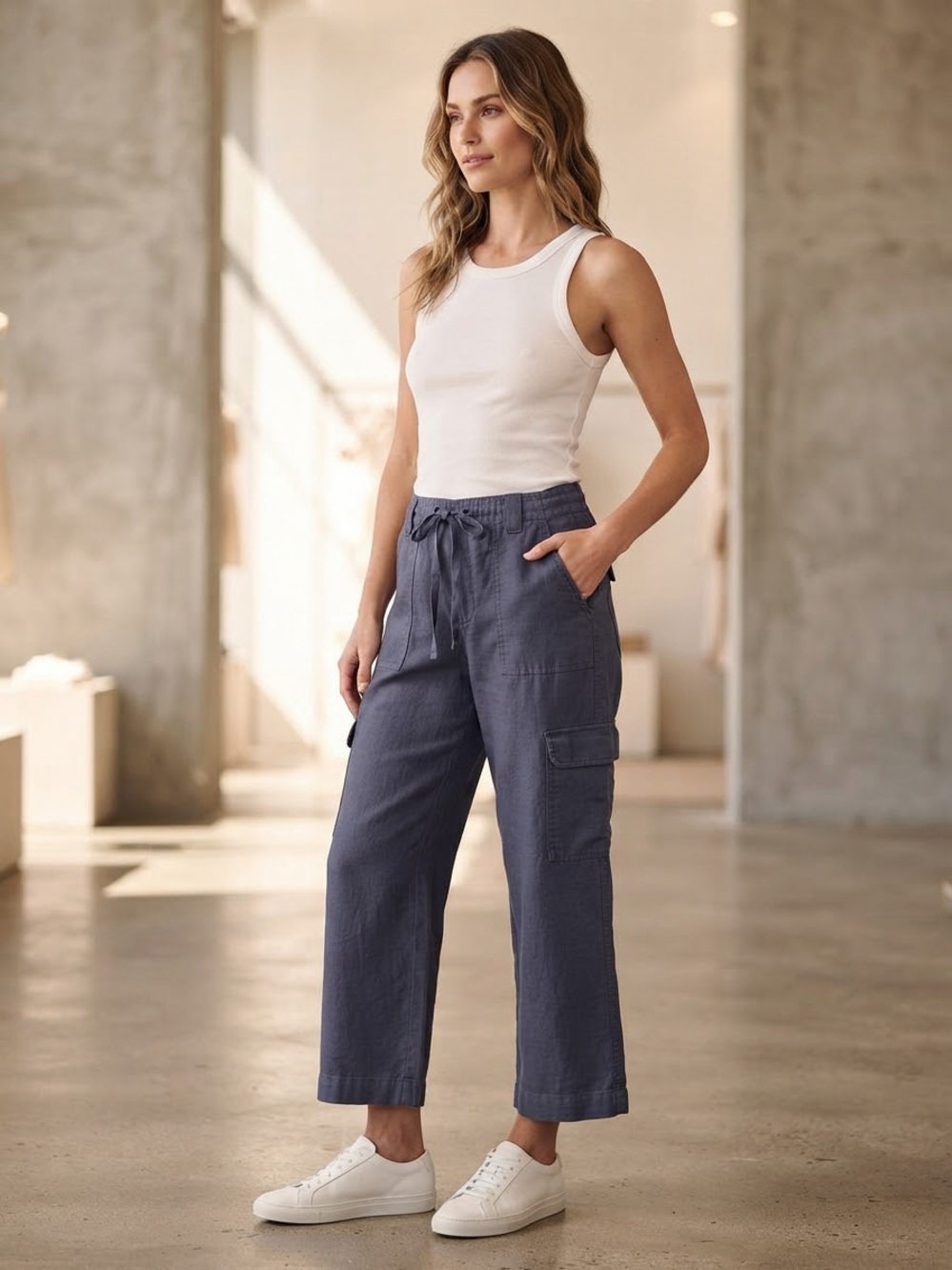 Sincerely Jules Navy Wide-Leg Cargo Pants